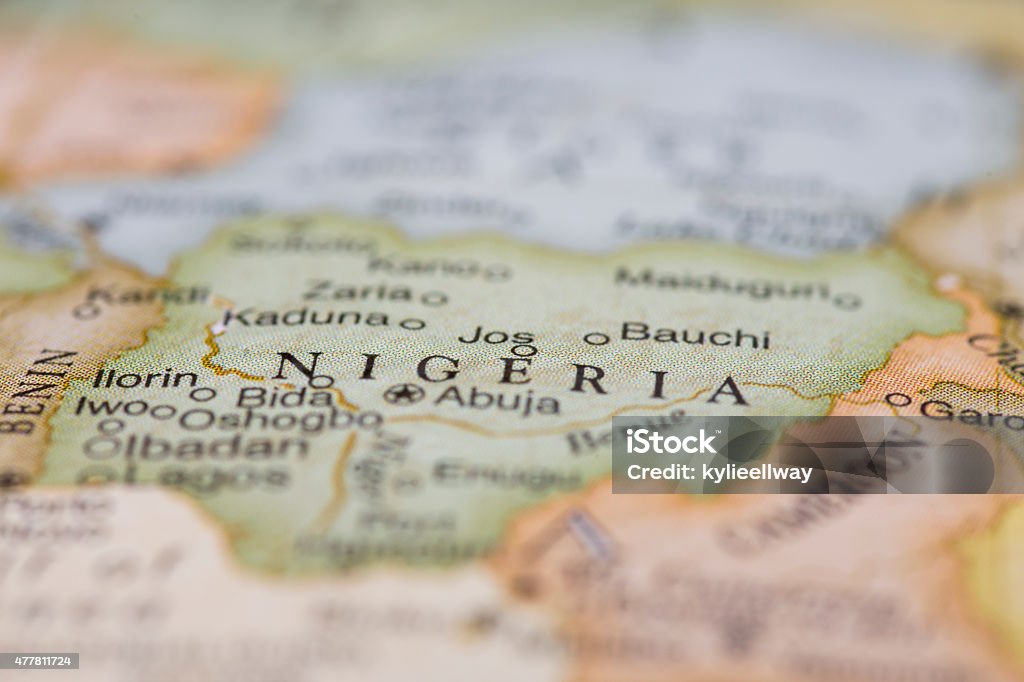 Macro of map of Nigeria Macro detail of globe Nigeria, narrow depth of field Nigeria Stock Photo