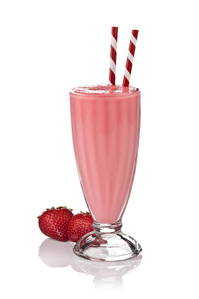 istock Strawberry Milkshake with strawberry fruits on white backdrop. 477812740