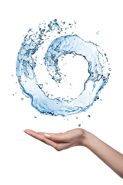 istock Water figure with human hand isolated on white 477812861