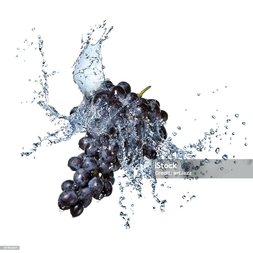 Bleu raisin avec eau splash isolé sur blanc - Photo de Raisin libre de droits