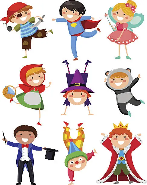 Vector illustration of kids wearing costumes