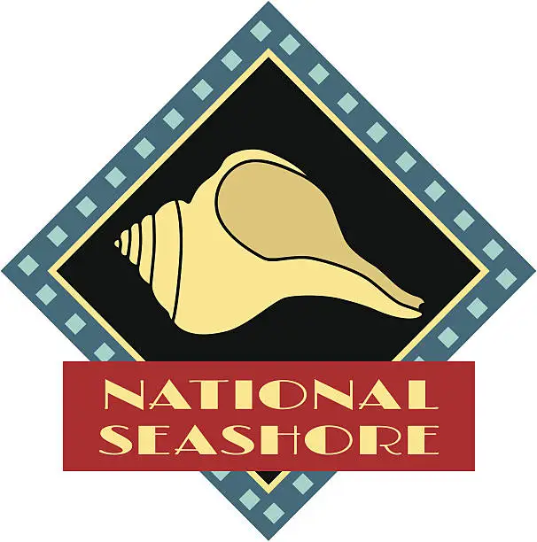 Vector illustration of National Seashore travel sticker or luggage label