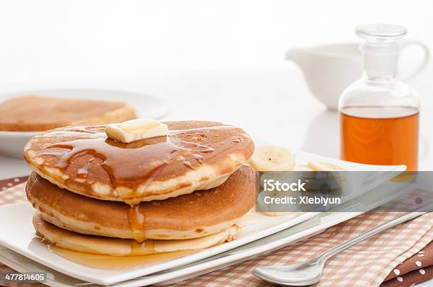 Pancakes With Butter And Syrup Stock Photo - Download Image Now - Banana, Pancake, Backgrounds