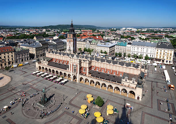 Main Market Square in Cracow, Poland stock photo