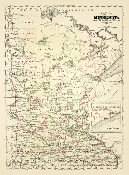 Map of Minnesota 1894 Map of Minnesota minnesota map stock illustrations