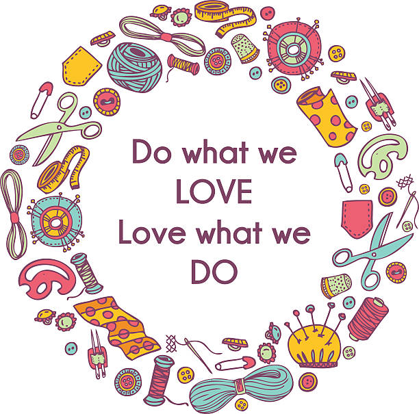 wektor okrągły bazgroły ilustracja szycia i dotyczy. - guzik artykuł do szycia stock illustrations