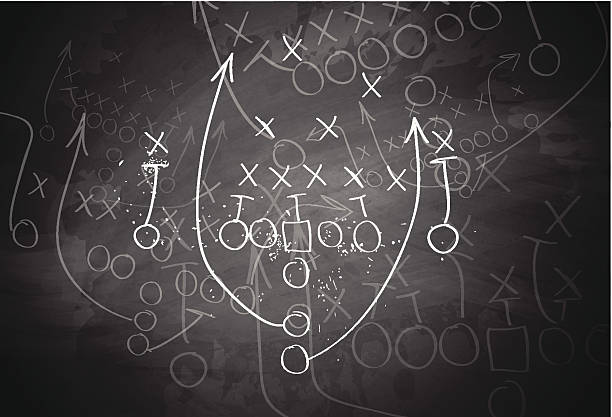 spiel drawn auf einem kreide-board - football american football professional sport football player stock-grafiken, -clipart, -cartoons und -symbole