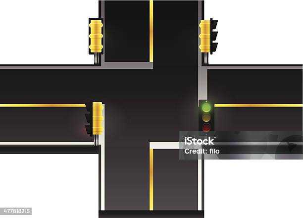 Tráfego De Intersecção - Arte vetorial de stock e mais imagens de Semáforo de Trânsito - Semáforo de Trânsito, Vista de Cima para Baixo, Alfalto