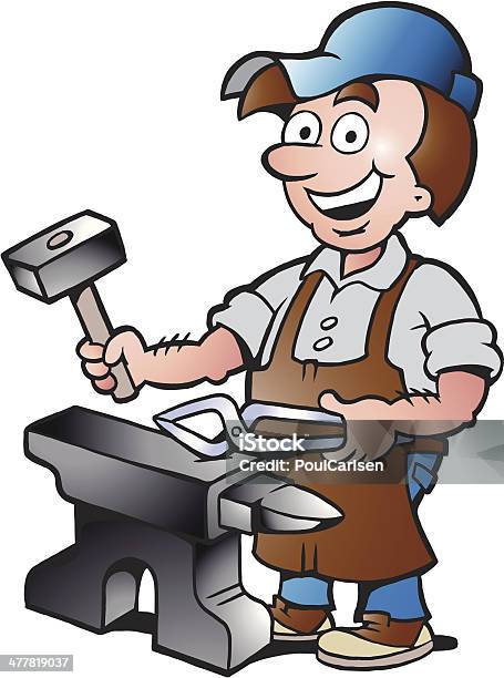 Illustration Of An Happy Blacksmith Worker Stock Illustration - Download Image Now - Adult, Apron, Blacksmith