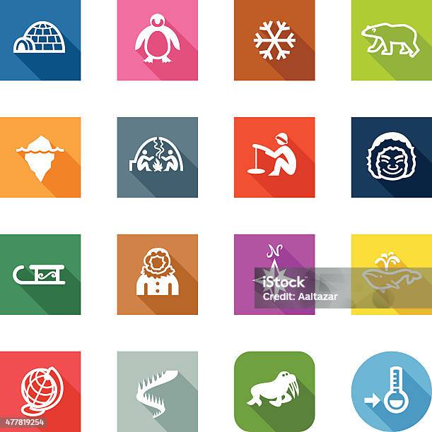 Flat Icons Arctic Stock Illustration - Download Image Now - 2015, Arctic, Aurora Polaris