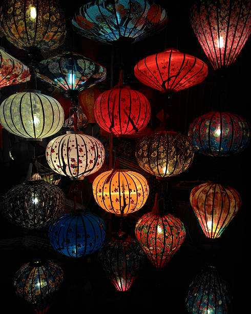 Close-up colorful international lanterns, Hoi An, Vietnam
