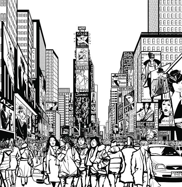 Vector illustration of Interpretation of Times Square in New York