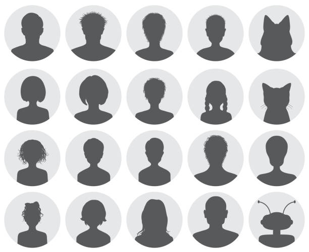 Set of avatars Set of twenty black and white avatars as silhouettes in circles. Vector illustrations. EPS10, JPG and AI10 are available portrait silhouettes stock illustrations