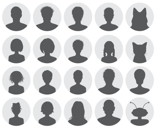 Set of avatars Set of twenty black and white avatars as silhouettes in circles. Vector illustrations. EPS10, JPG and AI10 are available anonymous avatar stock illustrations