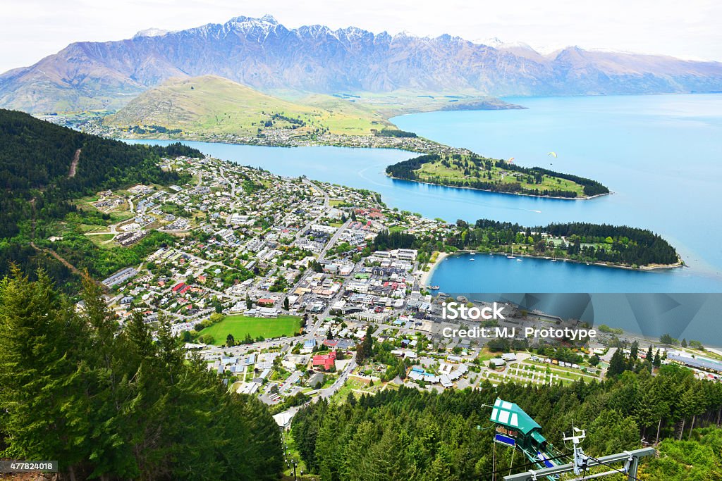 QUEENSTOWN QUEENSTOWN, NZ - Nov 17:Aerial view of Queenstown on November 17 2014.It's one of the most popular travel destination in New Zealand known for it's restaurants, ski tourism and extreme sport adventure 2015 Stock Photo