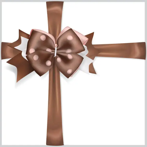 Vector illustration of Brown bow with crosswise ribbons