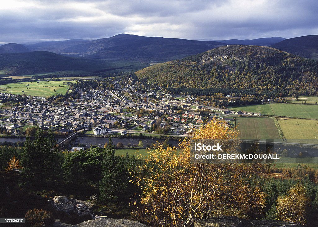 Ballater Royal Deeside from the South, Scotland The town of Ballater on Royal Deeside Balmoral Castle Stock Photo