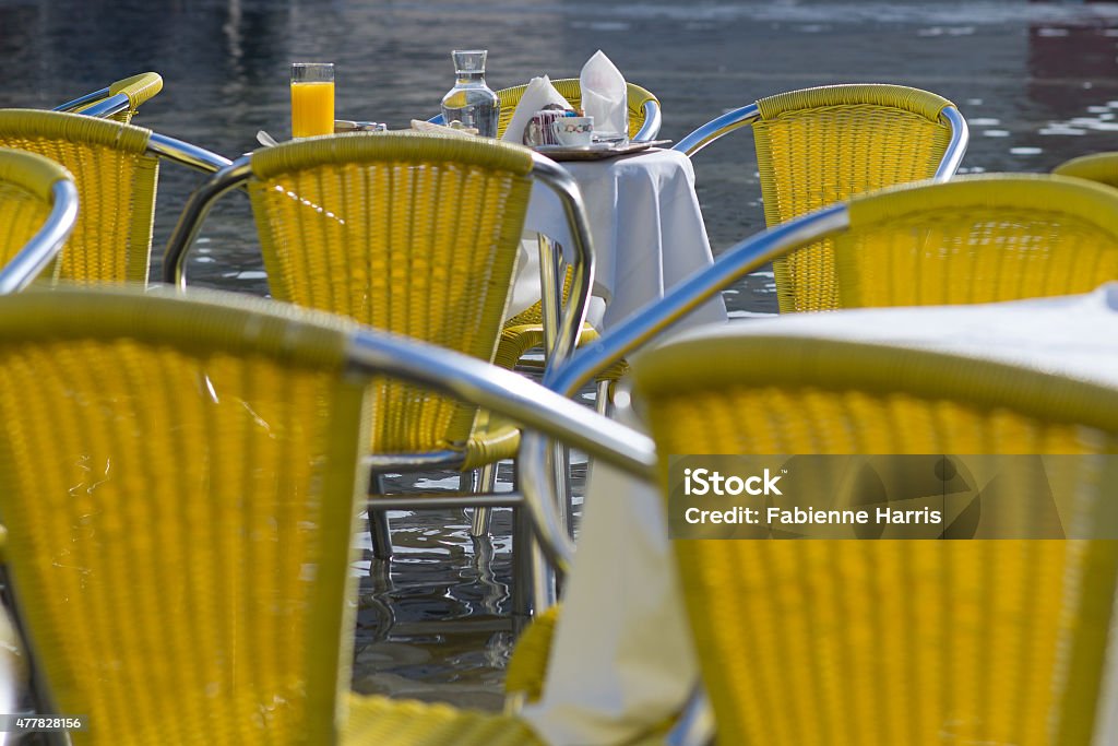 Breakfast in Venice Tables led for breakfast in Venice despite high waters. 2015 Stock Photo