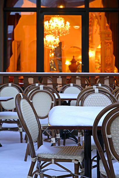 restaurant in munich. germany - cafe snow stockfoto's en -beelden