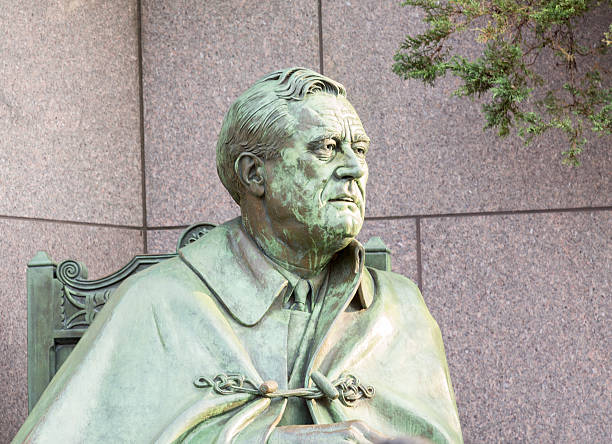 Detail of head on statue in memorial monument to President Franklin Delano Roosevelt in Washington DC