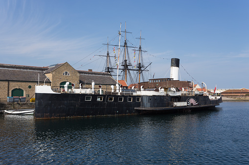 Sailing Mast against Hamburg harbor