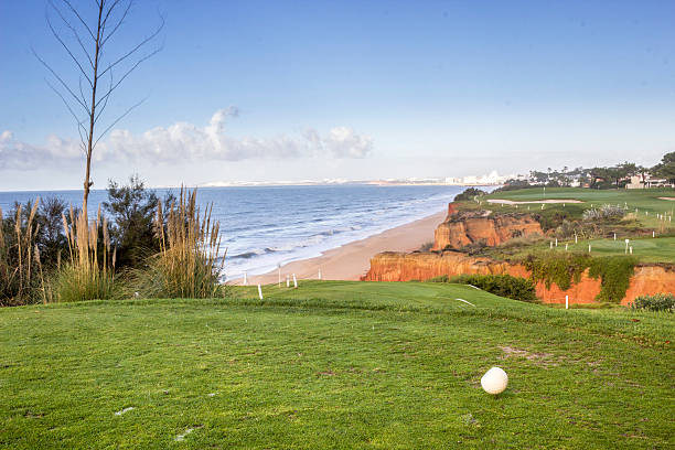 Algarve golf course seascape scenery, famous golf and nature destination, Portugal.