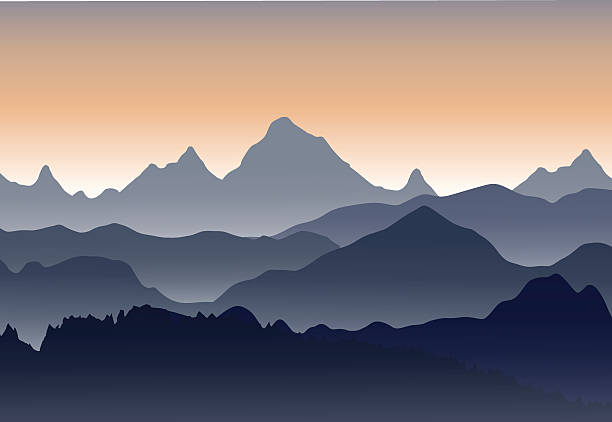 illustrazioni stock, clip art, cartoni animati e icone di tendenza di panorama di mattina con montagna - great smoky mountains illustrations