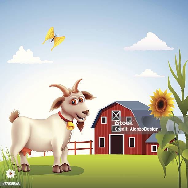 Szczęśliwy Goat - Stockowe grafiki wektorowe i więcej obrazów Baran - Zwierzę płci męskiej - Baran - Zwierzę płci męskiej, Dom - Budowla mieszkaniowa, Dom w gospodarstwie rolnym