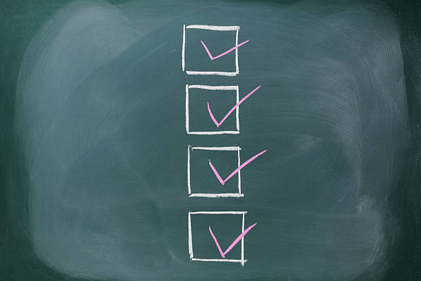 istock Row of check boxes on a blackboard with copy space 477836665