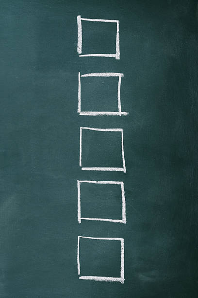 istock Row of blank check boxes on blackboard with copy space 477836817
