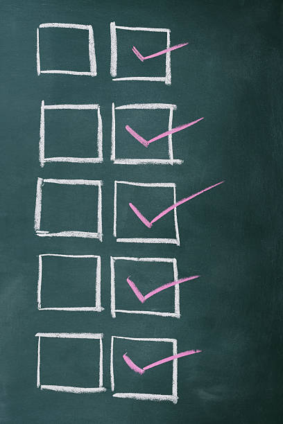 Row of check boxes on a blackboard with copy space