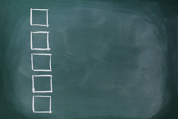 istock Row of blank check boxes on blackboard with copy space 477836901