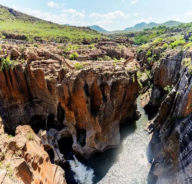 Bourke's Luck Potholes from a wide-angle perspective. At the confluence of the Treur and Blyde Rivers, in Mpumalanga, South Africa.