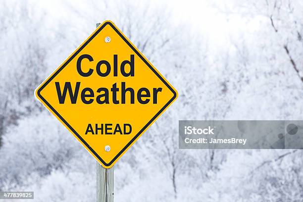 Cold Weather Ahead Road Warning Sign Stock Photo - Download Image Now - Weather, Cold Temperature, Winter