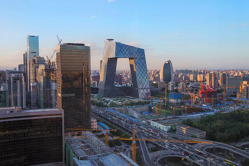 Beijing CBD skyline sunset, night 