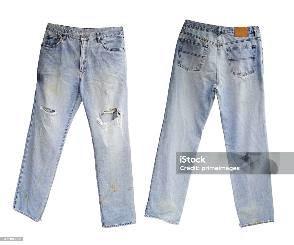 Blue Jeans avec étiquette en cuir blanc - Photo de Déchiré libre de droits