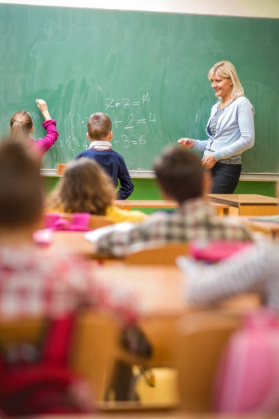 istock Happy female teacher explaining mathematics to her elementary students. 477842438