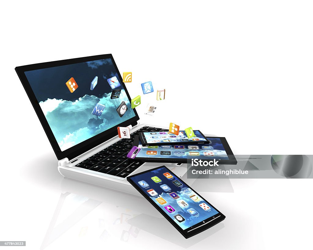 Cloud Computing Communication with several tools Mobile App Stock Photo