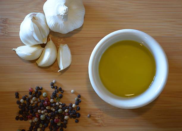 oil, garlic, and pepper