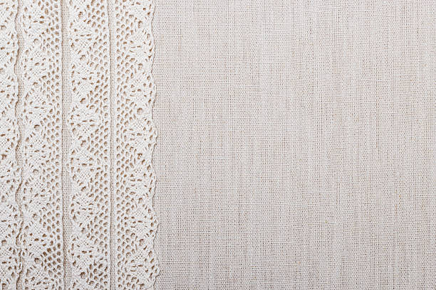 istock Lace ribbon on linen cloth background 477845166