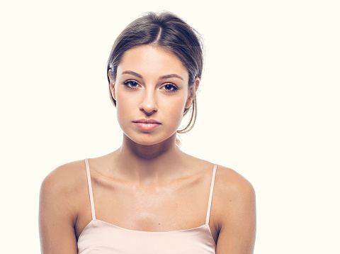 Woman happy young beautiful studio portrait with healthy skin