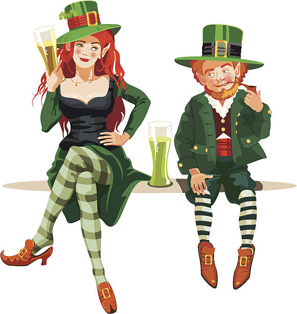 elf dziewczyna i leprechaun - glasses child red hair little girls stock illustrations