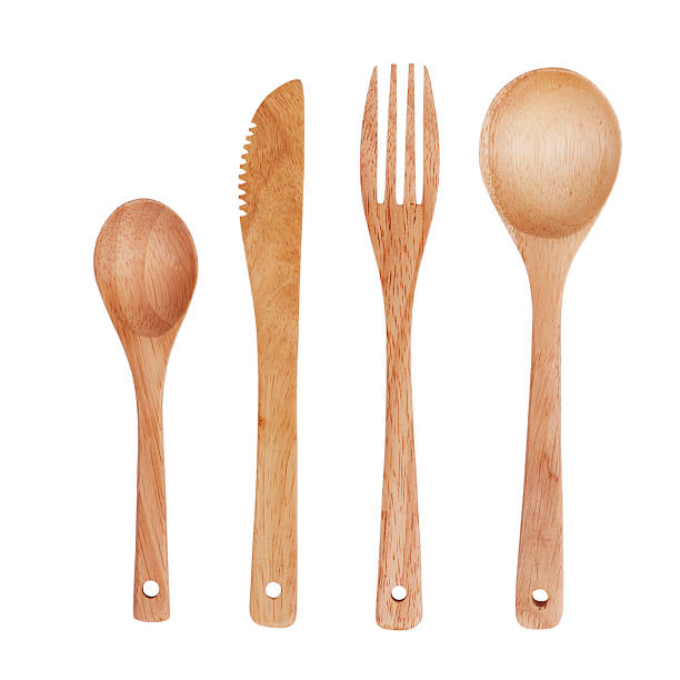 Spoon, fork and knife, made ​​of wood