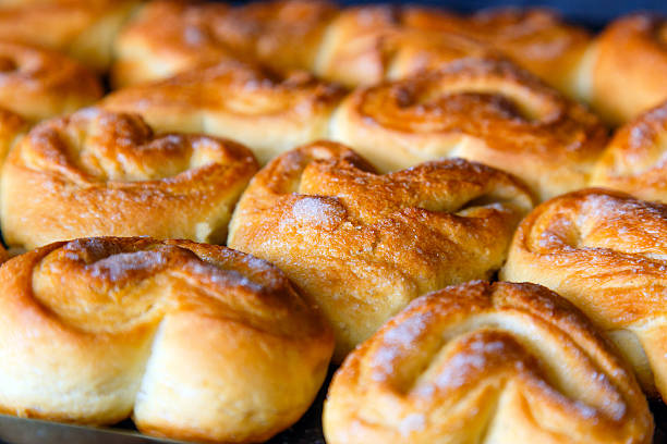 istock Fresh homemade buns close up in the oven 477848922
