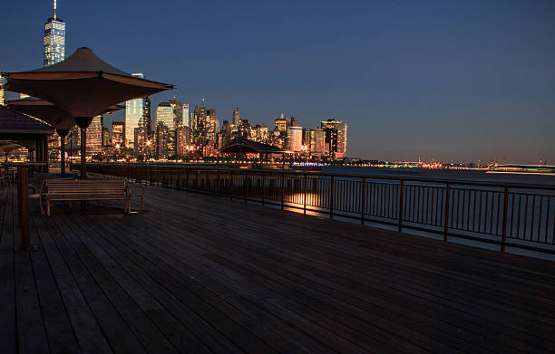 Wooden pier with skyline stock photo