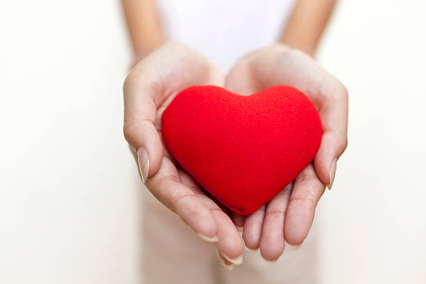 istock Girl's hand holding red heart 477849958