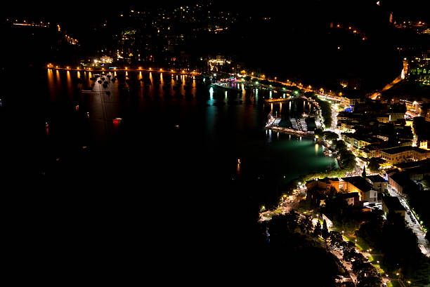 istock Panoramic view of the Garda's bay  at night 477851677