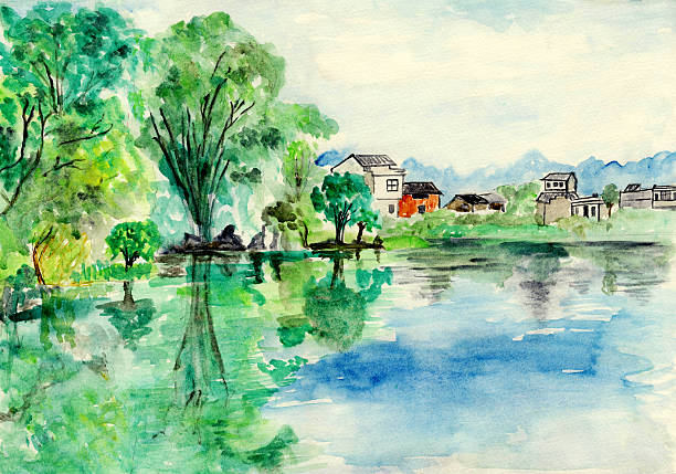 istock River bank house,watercolor illustration 477851761