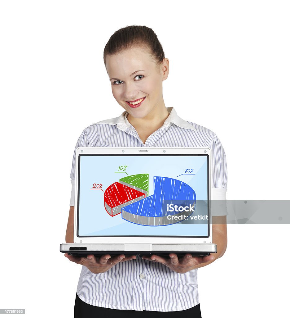 Женщина держит ноутбук с диаграмма - Стоковые фото Беспроводная технология роялти-фри