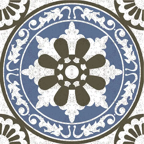 Vector illustration of Aged effect Moorish Spanish mosaic tile